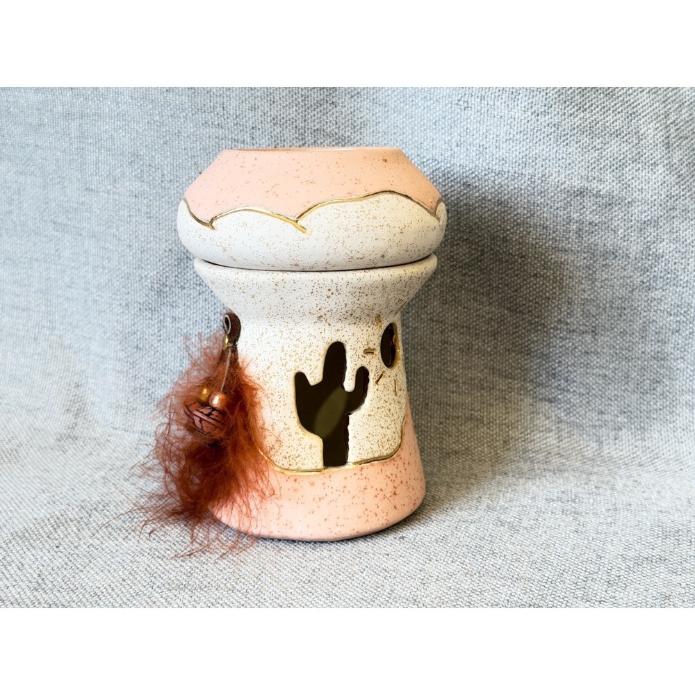 Vintage Ceramica Aljesa Mexico Pottery Tealight Holder Desert Cactus Southwester